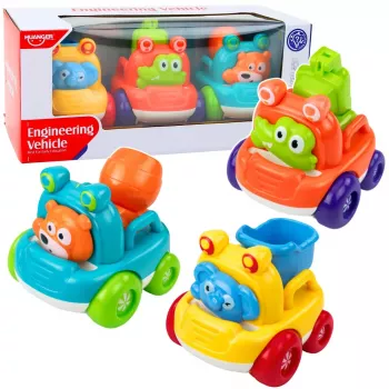LEAN TOYS Statybinės mašinėlės su gyvūnėliais mažiesiems Spalvingas 3 vnt. rinkinys