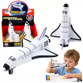LEAN TOYS Spaceship Metal Pull-Back Opening White