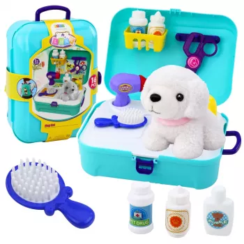 LEAN TOYS Grožio rinkinys Gyvūnų kirpykla Lagaminas Kuprinė 16 dalių