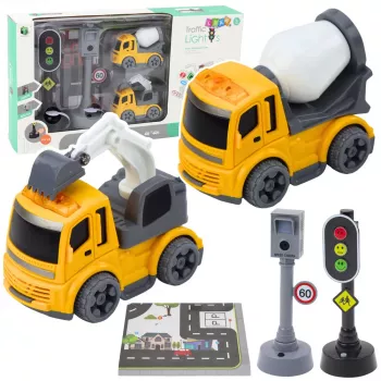 LEAN TOYS Šviesoforų, Greičio Kameros, Kilimėlio, Statybinių Automobilių Rinkinys su Šviesomis ir Garsais