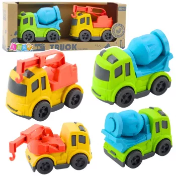 LEAN TOYS Construction Vehicle Set: Cars, Concrete Mixer, Truck with Hook, BIOPlastic