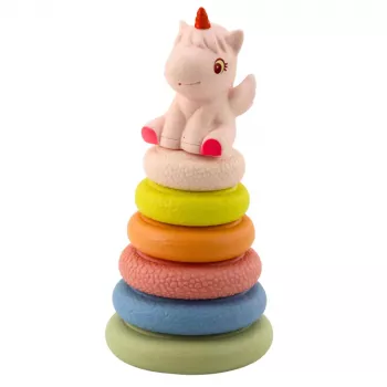 LEAN TOYS Minkštas sensorinis piramidės vienaragis iš gumos ECO spalvotas