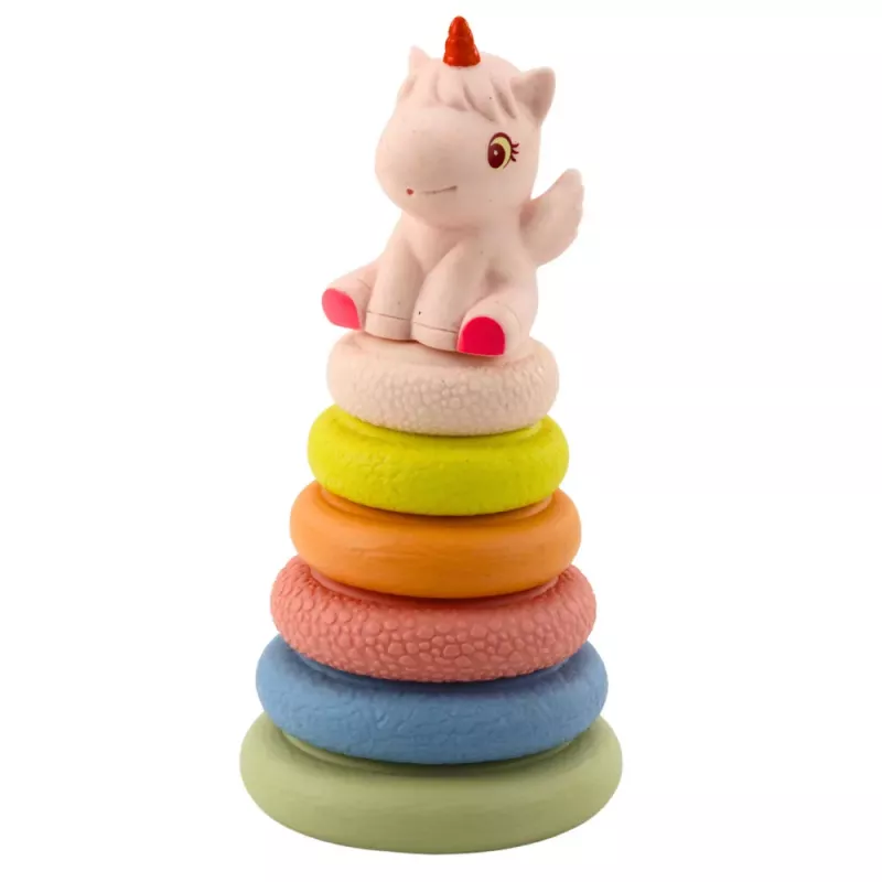 LEAN TOYS Minkštas sensorinis piramidės vienaragis iš gumos ECO spalvotas