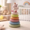 LEAN TOYS Minkštas sensorinis piramidės vienaragis iš gumos ECO spalvotas