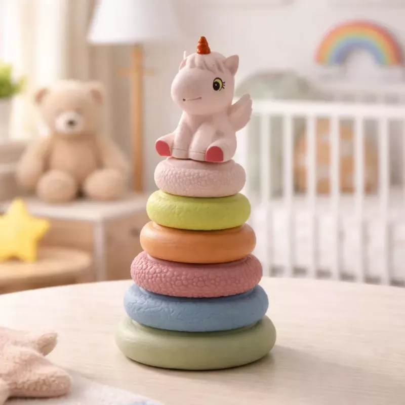LEAN TOYS Minkštas sensorinis piramidės vienaragis iš gumos ECO spalvotas