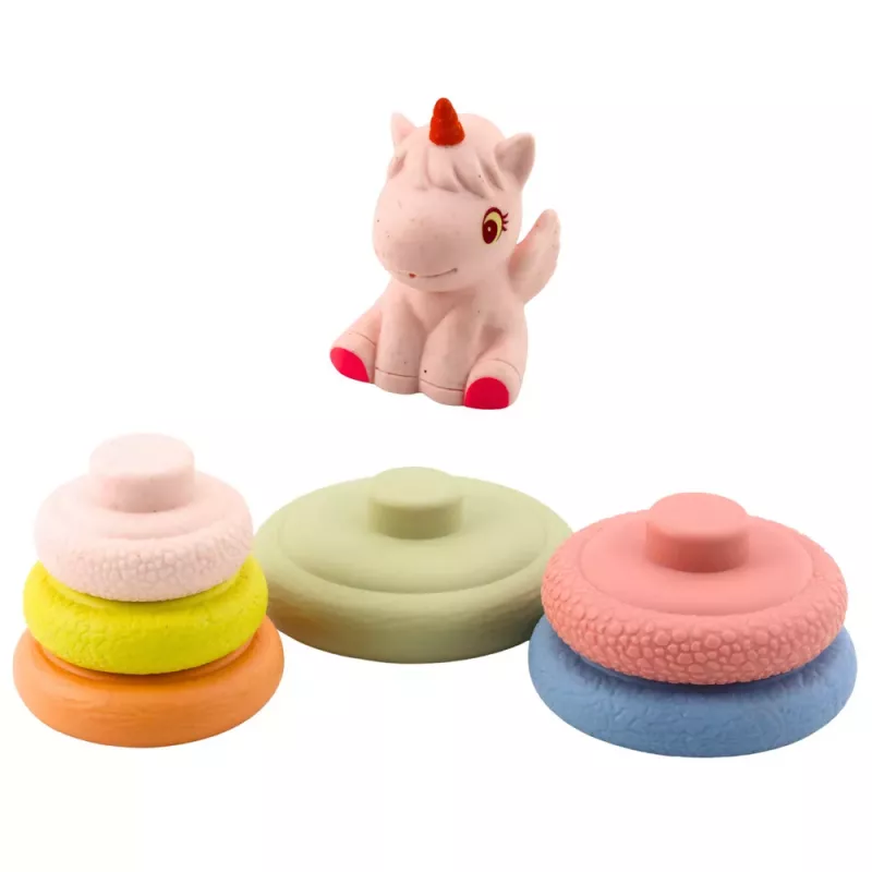 LEAN TOYS Minkštas sensorinis piramidės vienaragis iš gumos ECO spalvotas