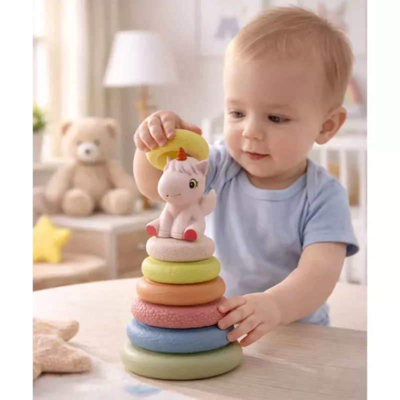 LEAN TOYS Minkštas sensorinis piramidės vienaragis iš gumos ECO spalvotas
