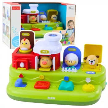 LEAN TOYS Interaktyvus lavinamasis žaislas mažyliams – Pop-Up Ūkio gyvūnėliai
