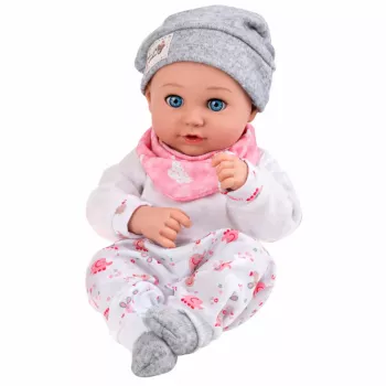 LEAN TOYS Kūdikio lėlė su maitinimo reikmenimis, seilinuku, kepuraite, 28 cm