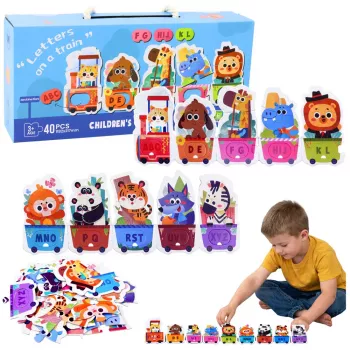 LEAN TOYS Educational Puzzle For Toddlers Alphabet Train With Animals 40 pcs.