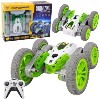 LEAN TOYS Valdomas Triukų Automobiliukas RC Šviesos Dūmai Drift 360° Žalias