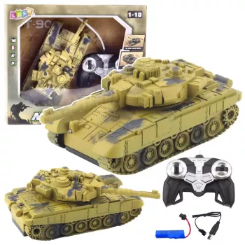 LEAN TOYS T90 Military Tank Remote Controlled RC Lights Sounds Sand 1:18