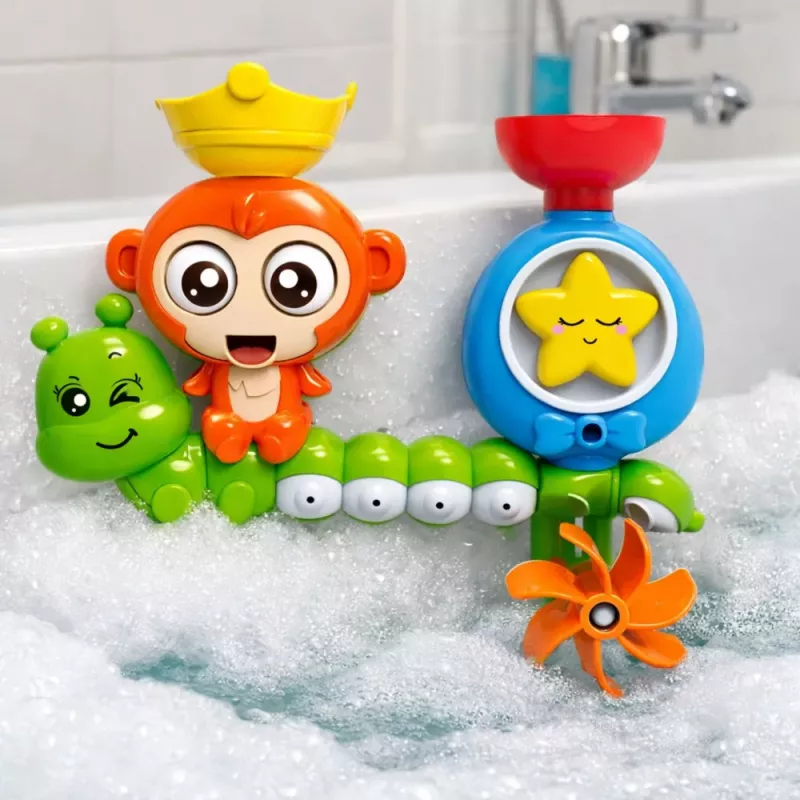 LEAN TOYS Water Bath Toy Monkey Caterpillar Cup Suction Cups