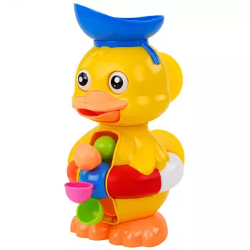 LEAN TOYS Interaktyvus vonios žaislas antis su malūnėliu, siurbtukais ir šaukšteliu