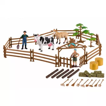 LEAN TOYS Žemės ūkio rinkinys Traktorius su priekaba, gyvūnais, ūkininkais, ūkis 45 vnt.