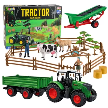 LEAN TOYS Žemės ūkio rinkinys Traktorius su priekaba, gyvūnais, ūkininkais, ūkis 45 vnt.