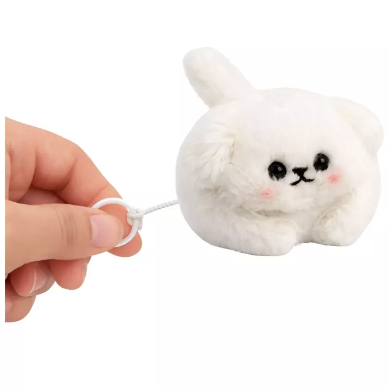 LEAN TOYS Plush White Dog with Wagging Tail and Squeaking Sounds Keychain 9 cm