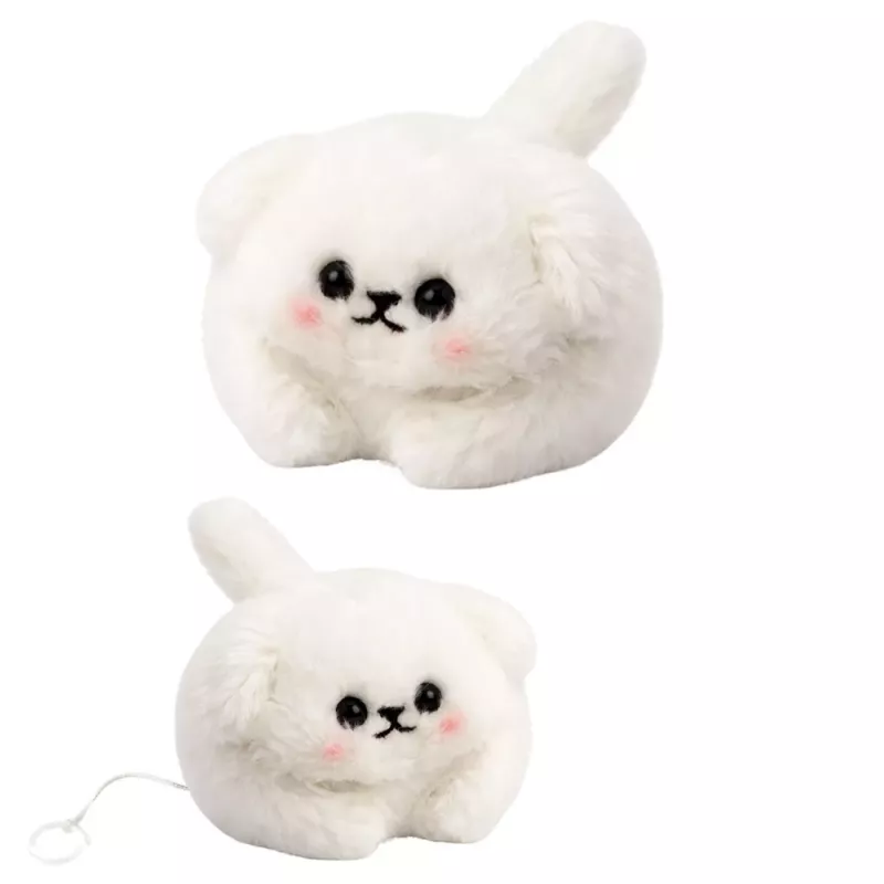LEAN TOYS Plush White Dog with Wagging Tail and Squeaking Sounds Keychain 9 cm