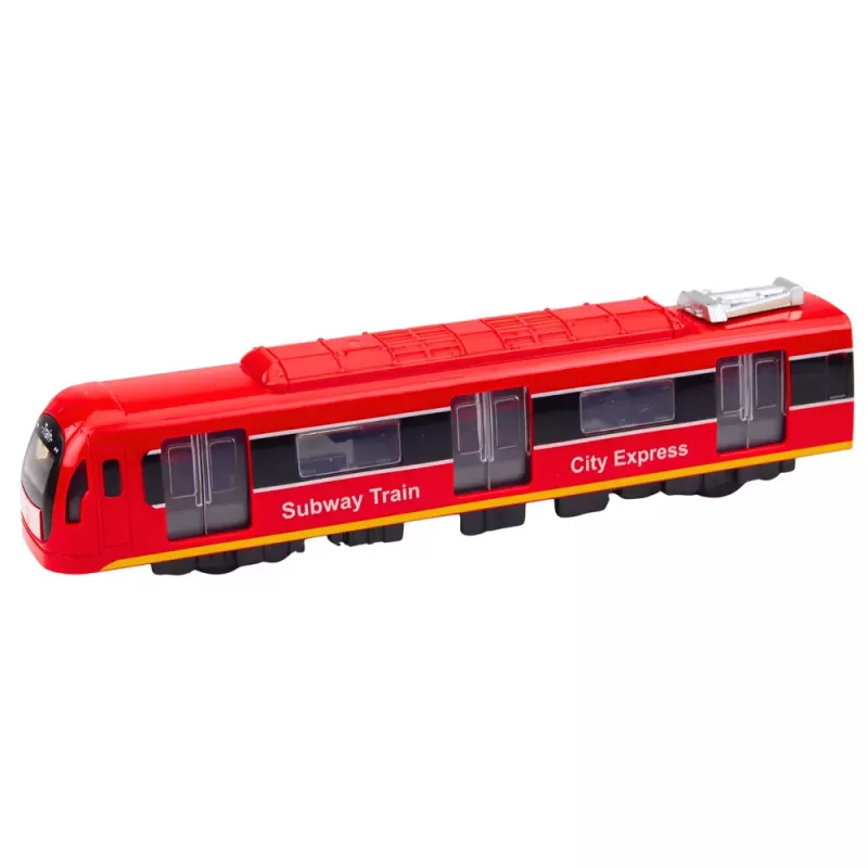 LEAN TOYS Metro Train City Express su atsidarančiomis durimis, šviesomis ir garsu – raudonas