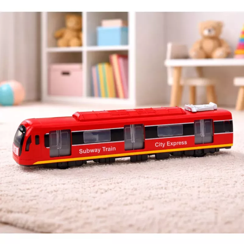 LEAN TOYS Metro Train City Express su atsidarančiomis durimis, šviesomis ir garsu – raudonas