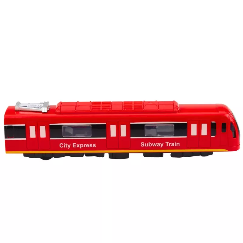 LEAN TOYS Metro Train City Express su atsidarančiomis durimis, šviesomis ir garsu – raudonas