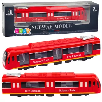 LEAN TOYS Metro Train City Express su atsidarančiomis durimis, šviesomis ir garsu – raudonas