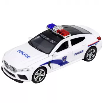 LEAN TOYS Policijos automobilis su atsidarančiomis durelėmis, varikliu, šviesomis ir garsais Baltas