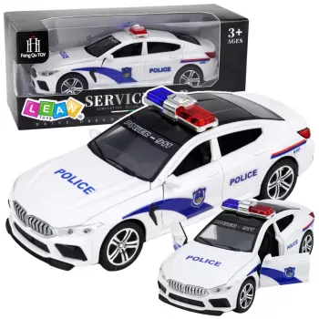 LEAN TOYS Policijos automobilis su atsidarančiomis durelėmis, varikliu, šviesomis ir garsais Baltas