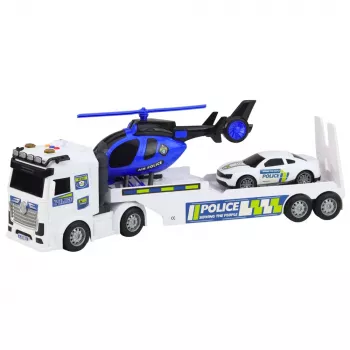 LEAN TOYS Policijos sunkvežimis, vilkikas, automobilis ir sraigtasparnis su šviesomis ir garsais