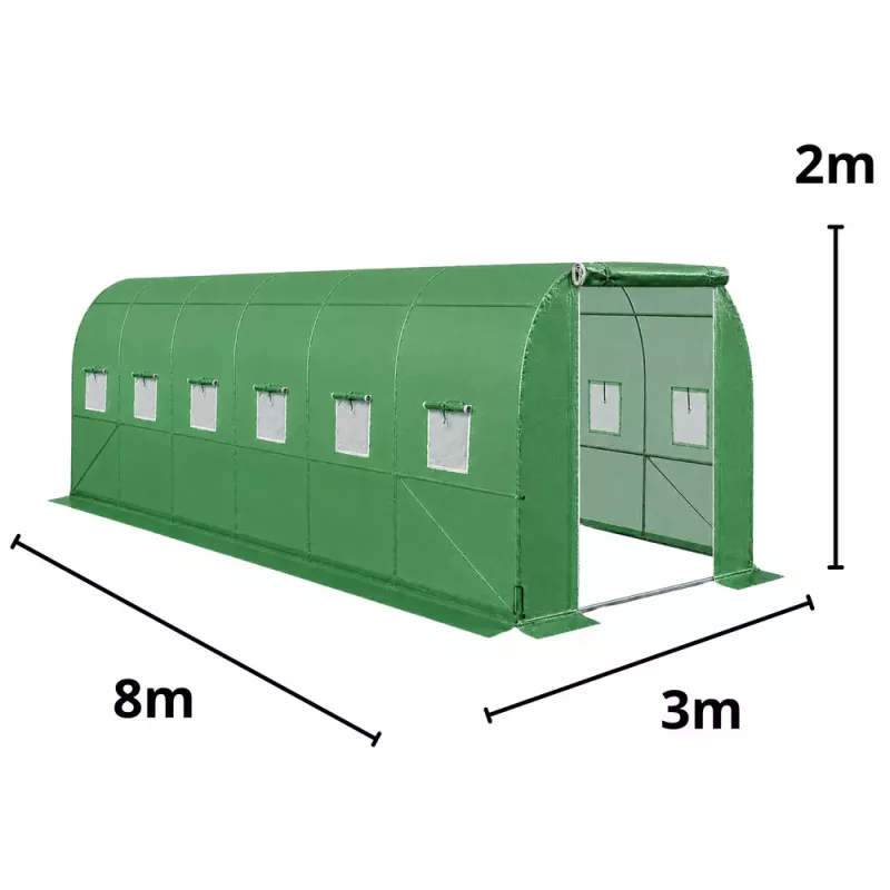 LEAN Polytunnel Garden Greenhouse for Vegetables PRO Frame 25 mm 8 x 3 x 2 m 24 m²