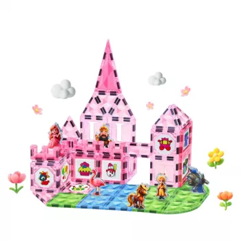 LEAN TOYS Magnetiniai blokeliai su figūrėlėmis, dažais, kortelėmis piešimui Rožiniai 80 vnt.