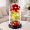 LEAN Amžinoji rožė stikliniame kupole su LED apšvietimu Raudona 21,5 x 11 cm