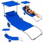 LEAN Folding Garden Beach Deckchair on Wheels with Canopy, Aluminum, Blue