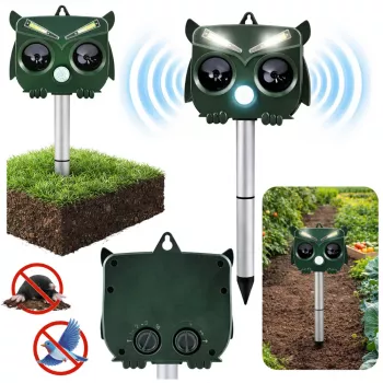 LEAN Solar Owl Animal Repeller Motion Sensor Ultrasound LEDs