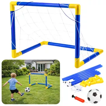 LEAN TOYS Sportinis rinkinys futbolui, vartai, kamuolys, pompa 62x40cm