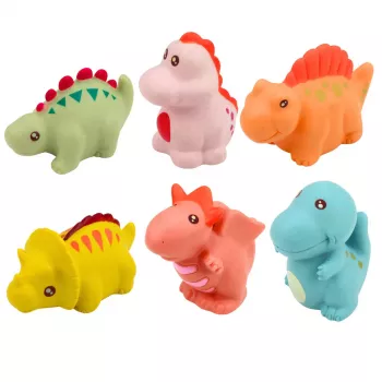 LEAN TOYS Edukacinių guminių dinozaurų rinkinys maudynėms, pasteliniai žaidimai, 6 vienetai