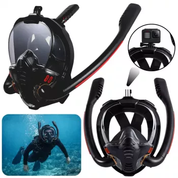 LEAN TOYS Full Face AntiFog DryTop Snorkeling Diving Mask Black L/XL