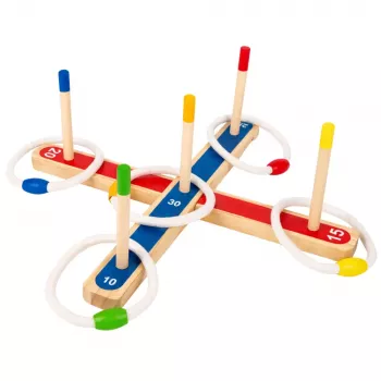 LEAN TOYS Medinis žiedų mėtymo žaidimas Šeimos žaidimas su taškais