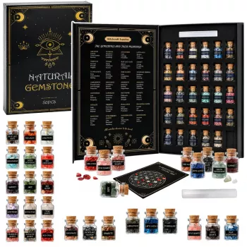 LEAN TOYS Rinkinys „Kristalai, mineralai ir brangakmeniai stiklainėliuose su knyga“ 30 vnt.