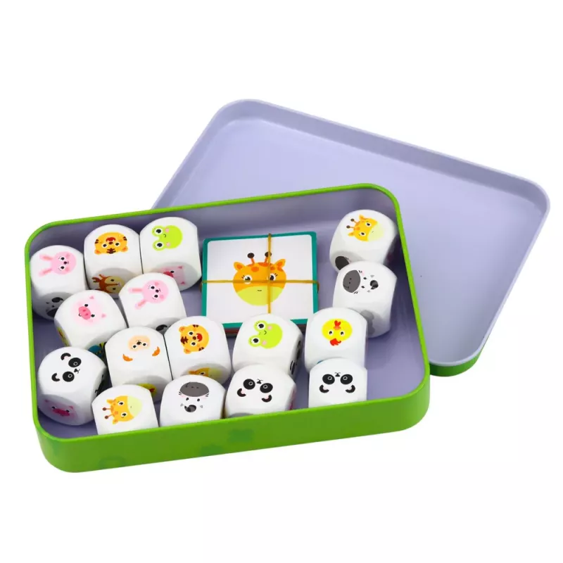 LEAN TOYS Educational Game For Kids Match Animals Wooden Dice Cards