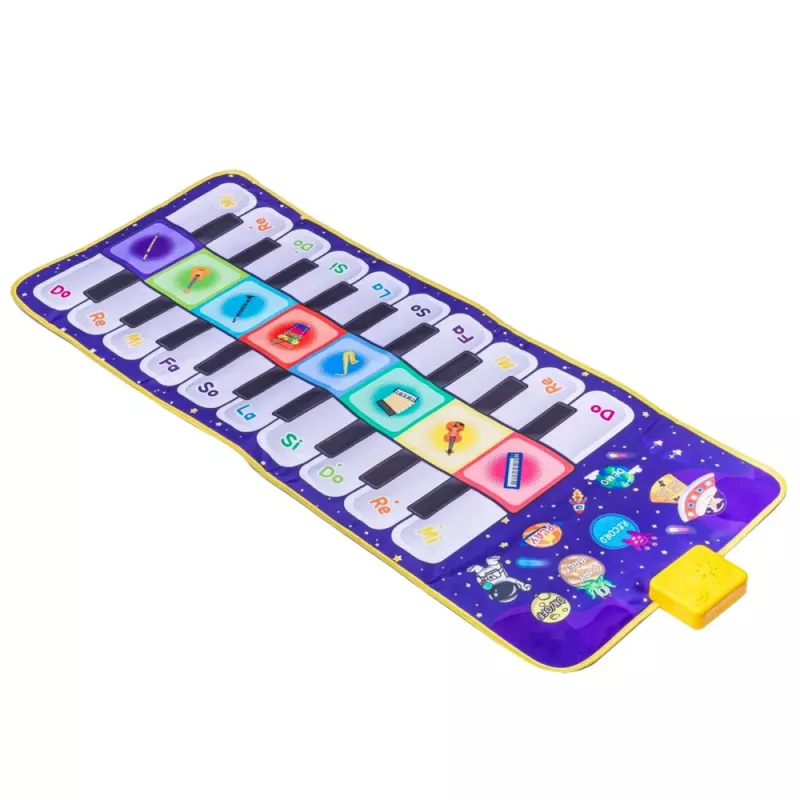 LEAN TOYS Muzikinis edukacinis šokių kilimėlis su pianinu Kosmosas 120 x 48 cm