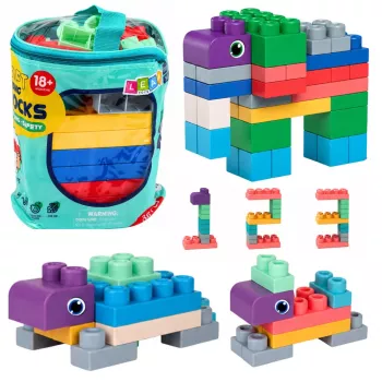 LEAN TOYS Minkšti sensoriniai konstravimo blokeliai maišelyje vaikams, spalvingi, 30 vnt.