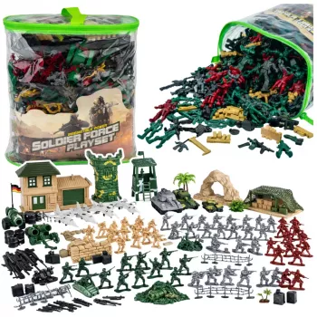 LEAN TOYS Didysis karinis rinkinys su kareiviais, transporto priemonėmis ir baze – 300 dalių