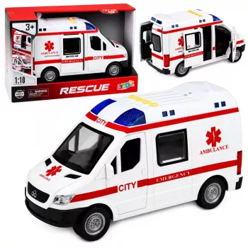 LEAN TOYS Ambulance Stretcher Drive Lights Sounds White 1:10