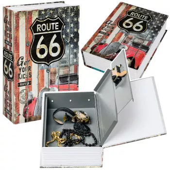 LEAN TOYS Book Safe su raktu Maža pinigų dėžutė Route 66 Large
