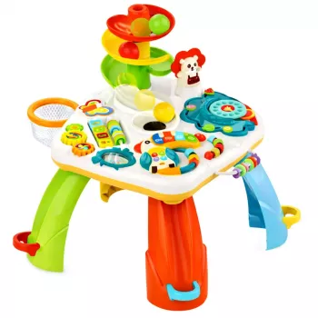 LEAN TOYS Mokomasis stalas su pianinu, kamuoliukų čiuožykla ir judančiais elementais