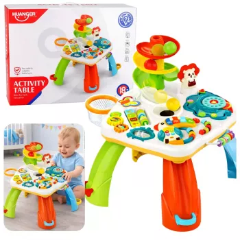 LEAN TOYS Mokomasis stalas su pianinu, kamuoliukų čiuožykla ir judančiais elementais