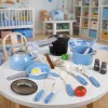 LEAN TOYS Virtuvės indų rinkinys Puodai Keptuvė Virdulys Priedai Mėlyna 32 vnt.