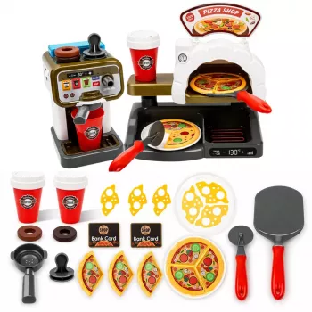 LEAN TOYS Pizzeria rinkinys su picų orkaite, kavos aparatu ir aksesuarais
