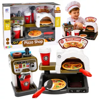 LEAN TOYS Pizzeria rinkinys su picų orkaite, kavos aparatu ir aksesuarais